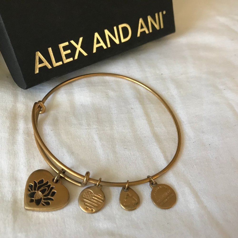 ALEX AND ANI Lotus Peace Petals Heart charm bangle
